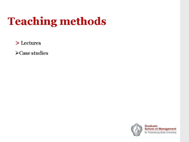 Teaching methods > Lectures Case studies
